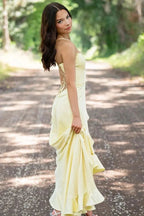 Sophianne | Yellow Spaghetti Straps Mermaid Satin Formal Prom Dress by KissProm