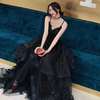 Black tulle sequins prom dress evening dress Y1021 by simplepromdress