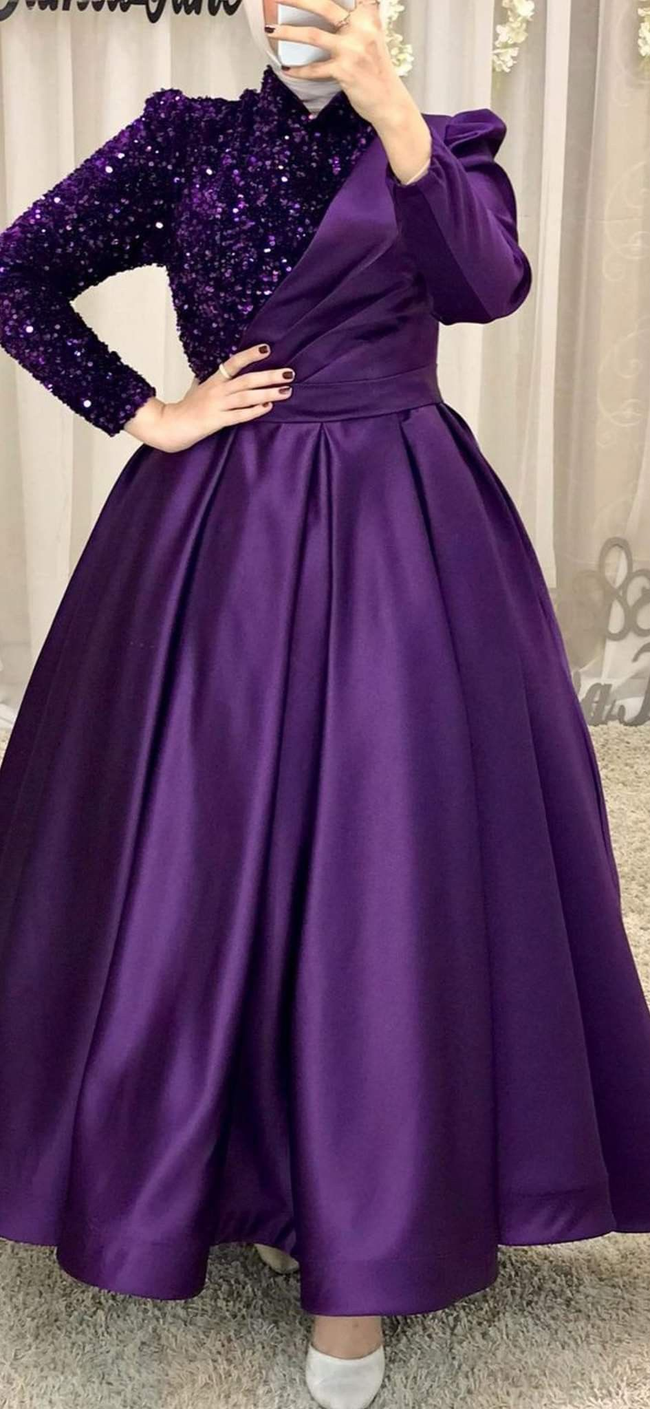 evening dresses for wedding prom long sleeve plus size purple luxury elegant women Y4999 Hover Image