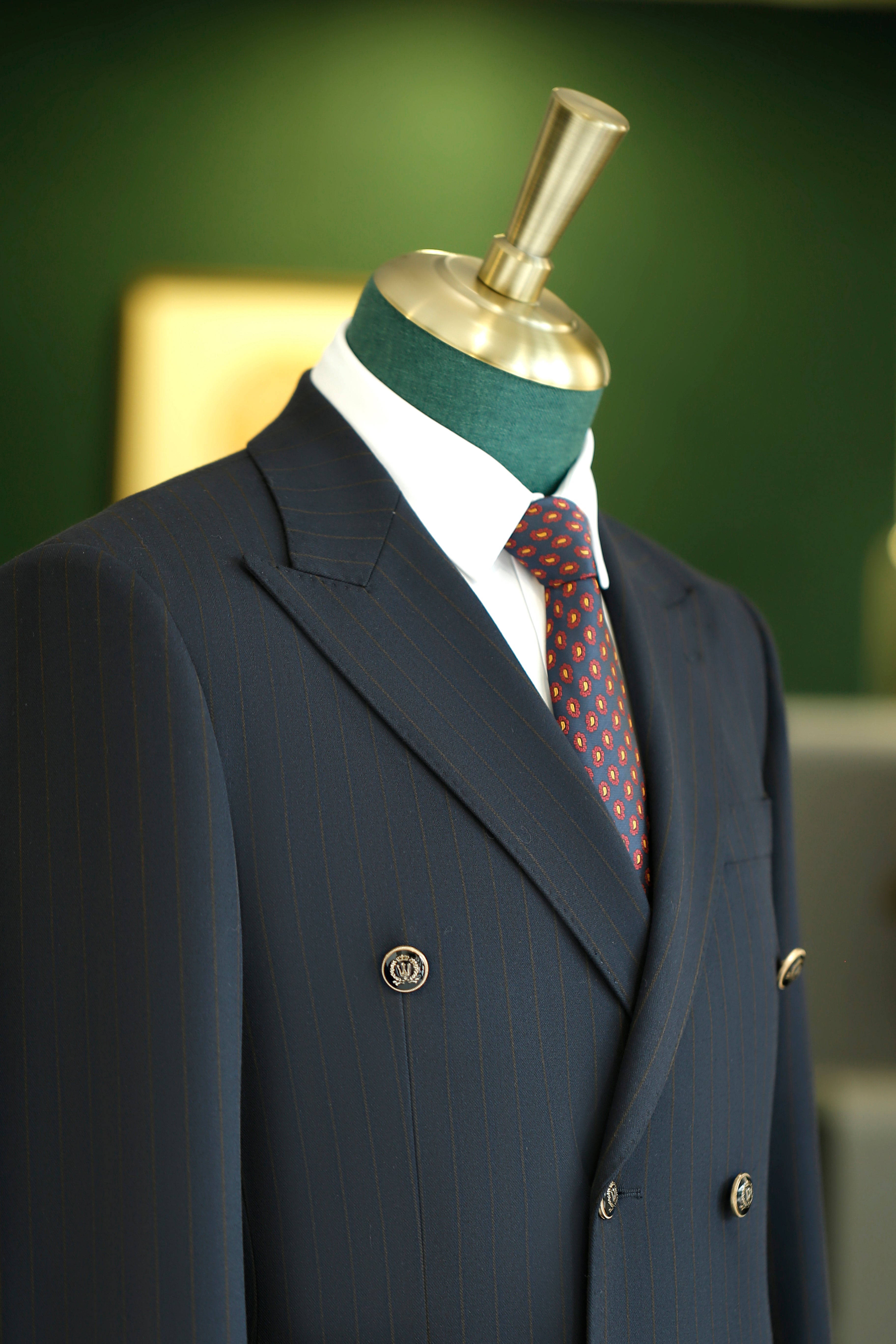 Double-Breasted Navy Pinstripe Wool Suit | Tailored Formal Groom & Business Suit by 男装