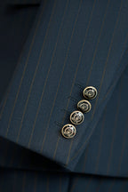 Double-Breasted Navy Pinstripe Wool Suit | Tailored Formal Groom & Business Suit by 男装