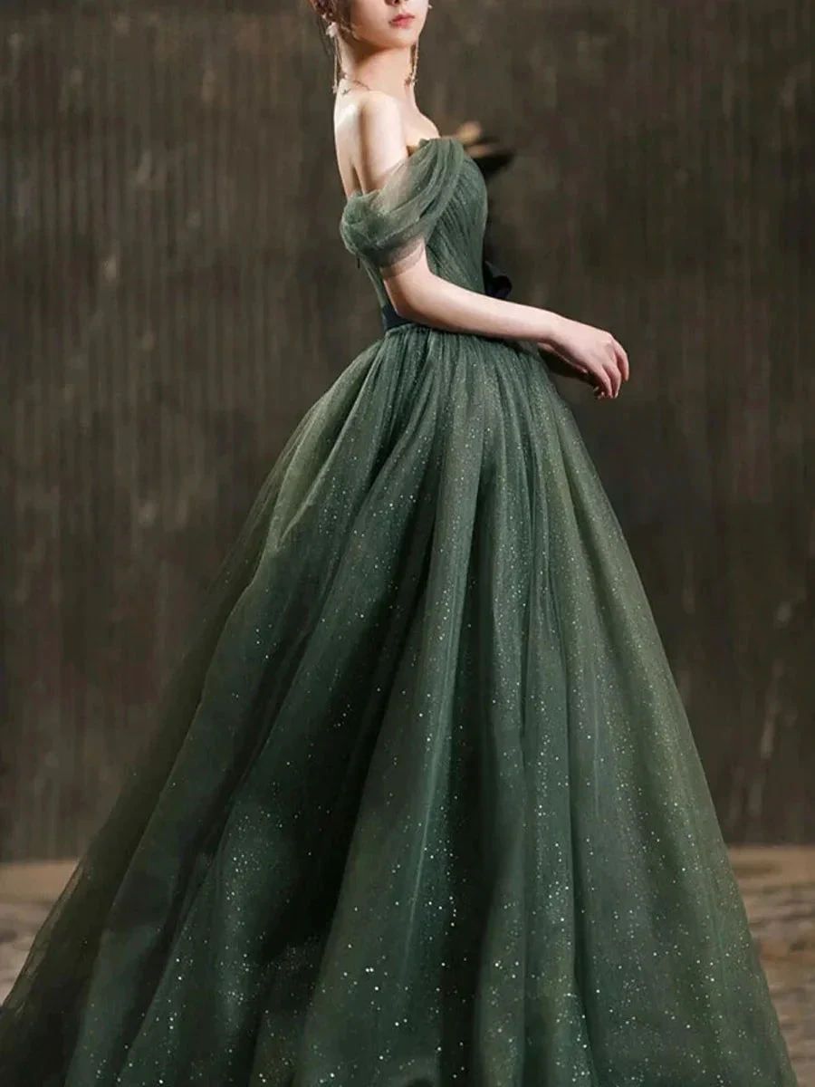 Simple green tulle long prom dress, green tulle evening dress Y1554 by simplepromdress