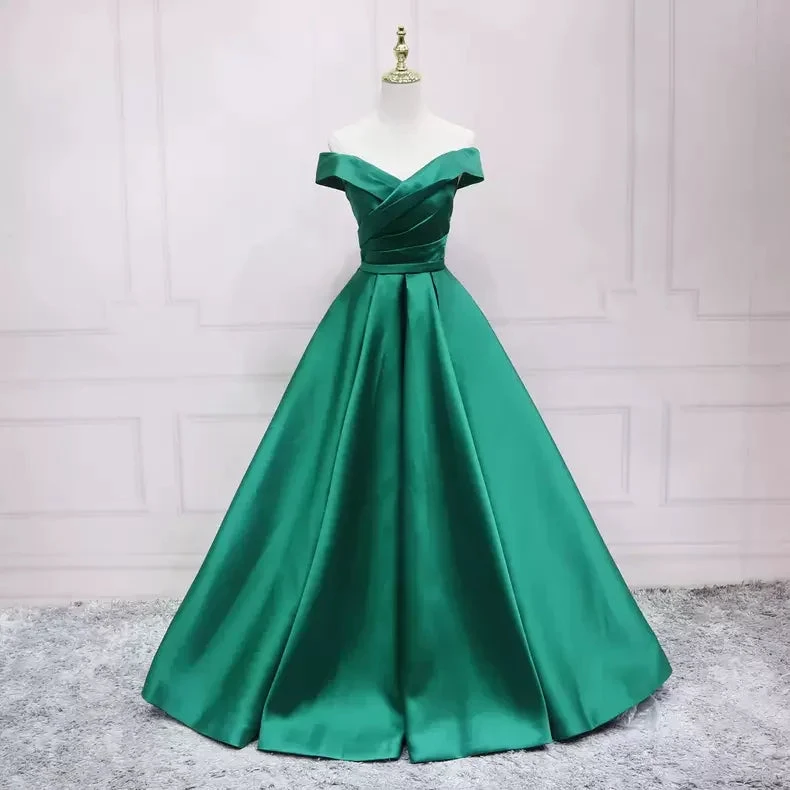Off The Shoulder Green Satin Evening Dress s16 by simplepromdress