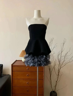 Black Strapless Tulle 3D Floral Cocktail Dress Strapless Homecoming Dress Y8105 by simplepromdress