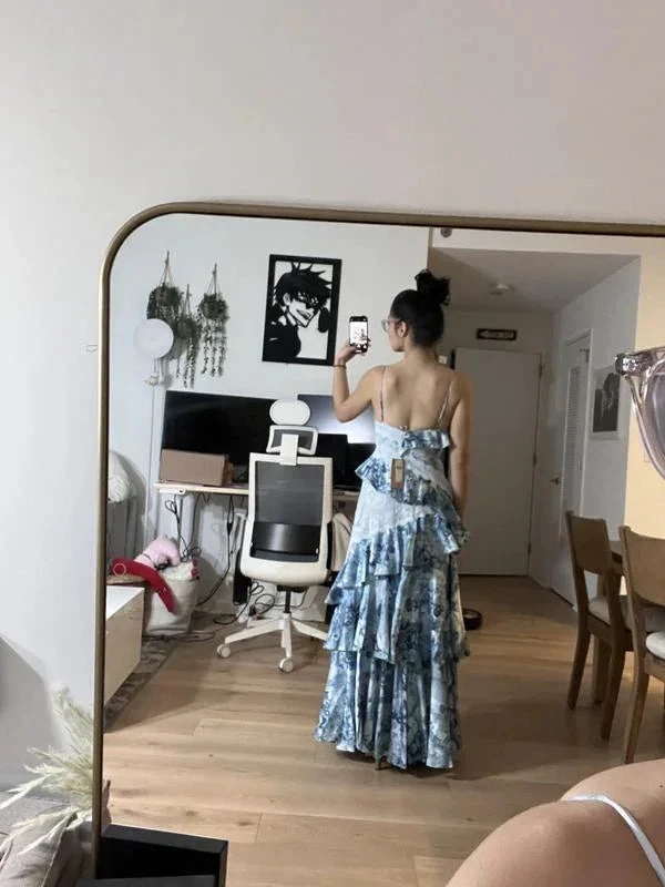 Gorgeous Blue Sleeveless V-Neck Lace Ruffle Tiered Evening Dress Formal Prom Dress Y8460 by simplepromdress