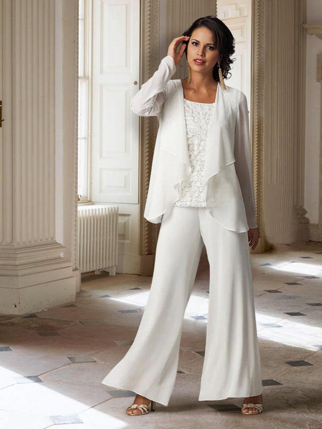 Chiffon Long Sleeves Mother of the Bride Pantsuits with Jacket Hover Image