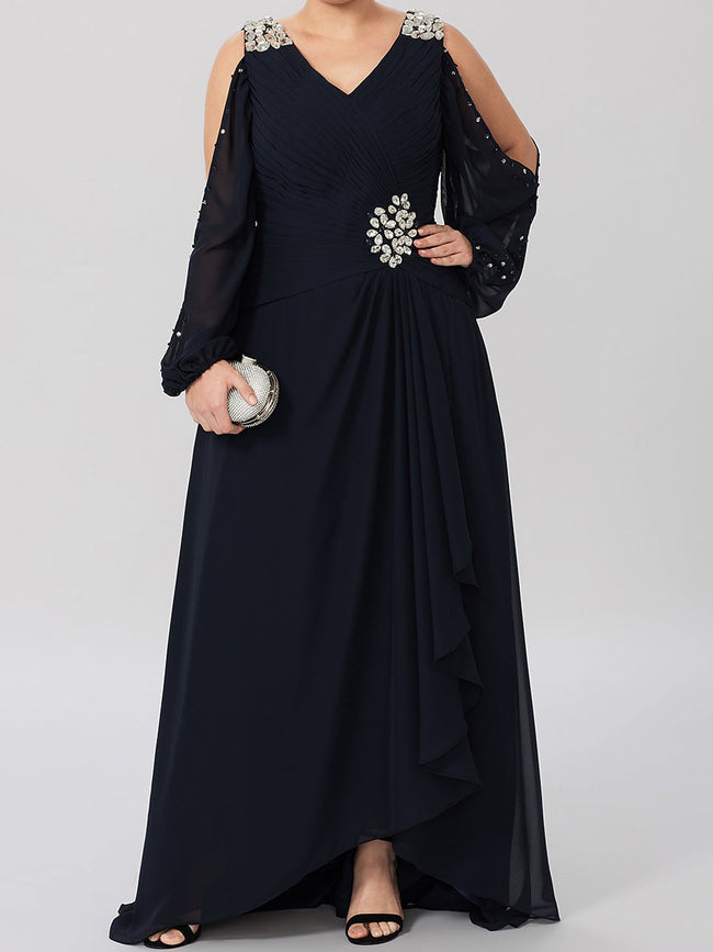 A-Line/Princess V-Neck Mother of the Bride Dresses with Rhinestones Hover Image