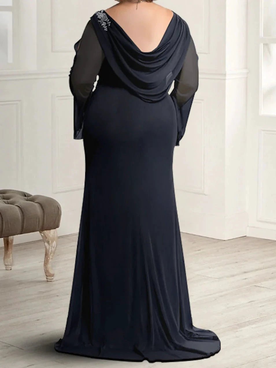 Sheath/Column Round Neck Mother of the Bride Dresses with Rhinestones by Dreamylily