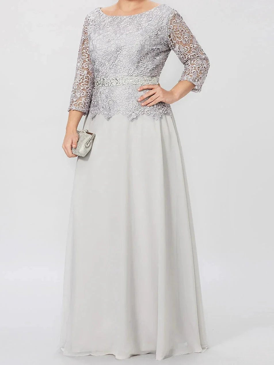 A-Line/Princess Round Neck 3/4 Length Sleeves Floor-Length Mother of the Bride Dresses with Applique & Sequins by Dreamylily