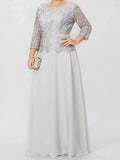 A-Line/Princess Round Neck 3/4 Length Sleeves Floor-Length Mother of the Bride Dresses with Applique & Sequins by Dreamylily
