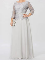 A-Line/Princess Round Neck 3/4 Length Sleeves Floor-Length Mother of the Bride Dresses with Applique & Sequins by Dreamylily