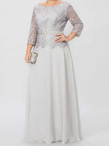 A-Line/Princess Round Neck 3/4 Length Sleeves Floor-Length Mother of the Bride Dresses with Applique & Sequins