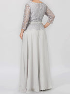 A-Line/Princess Round Neck 3/4 Length Sleeves Floor-Length Mother of the Bride Dresses with Applique & Sequins by Dreamylily