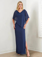 Sheath/Column V-Neck Mother of the Bride Dresses with Beading & Split Side by Dreamylily