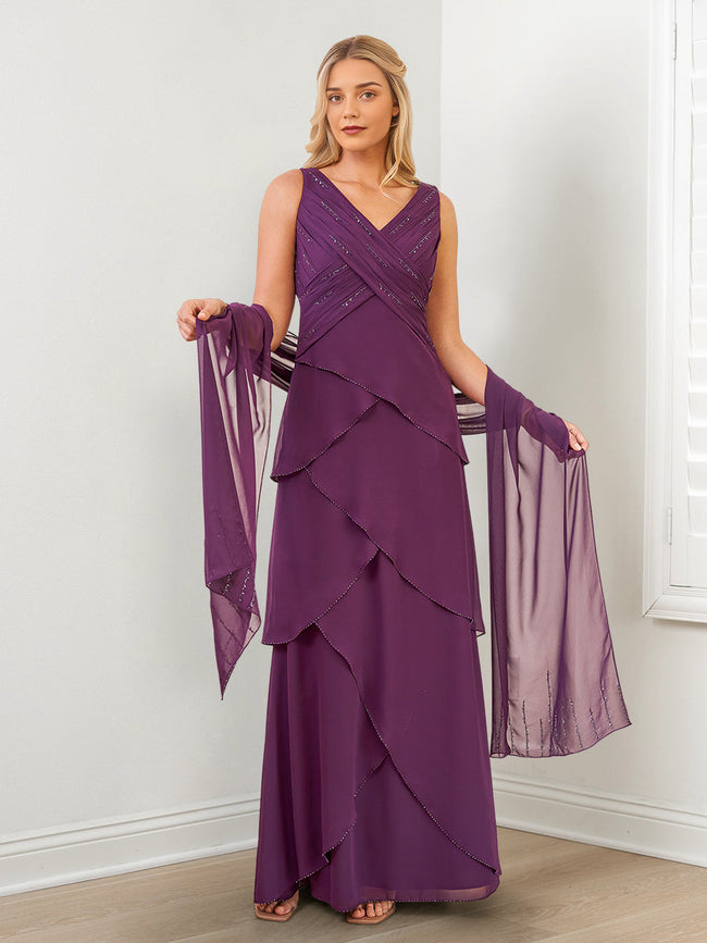 A-Line/Princess V-Neck Mother of the Bride Dresses with Beading & Wraps Hover Image