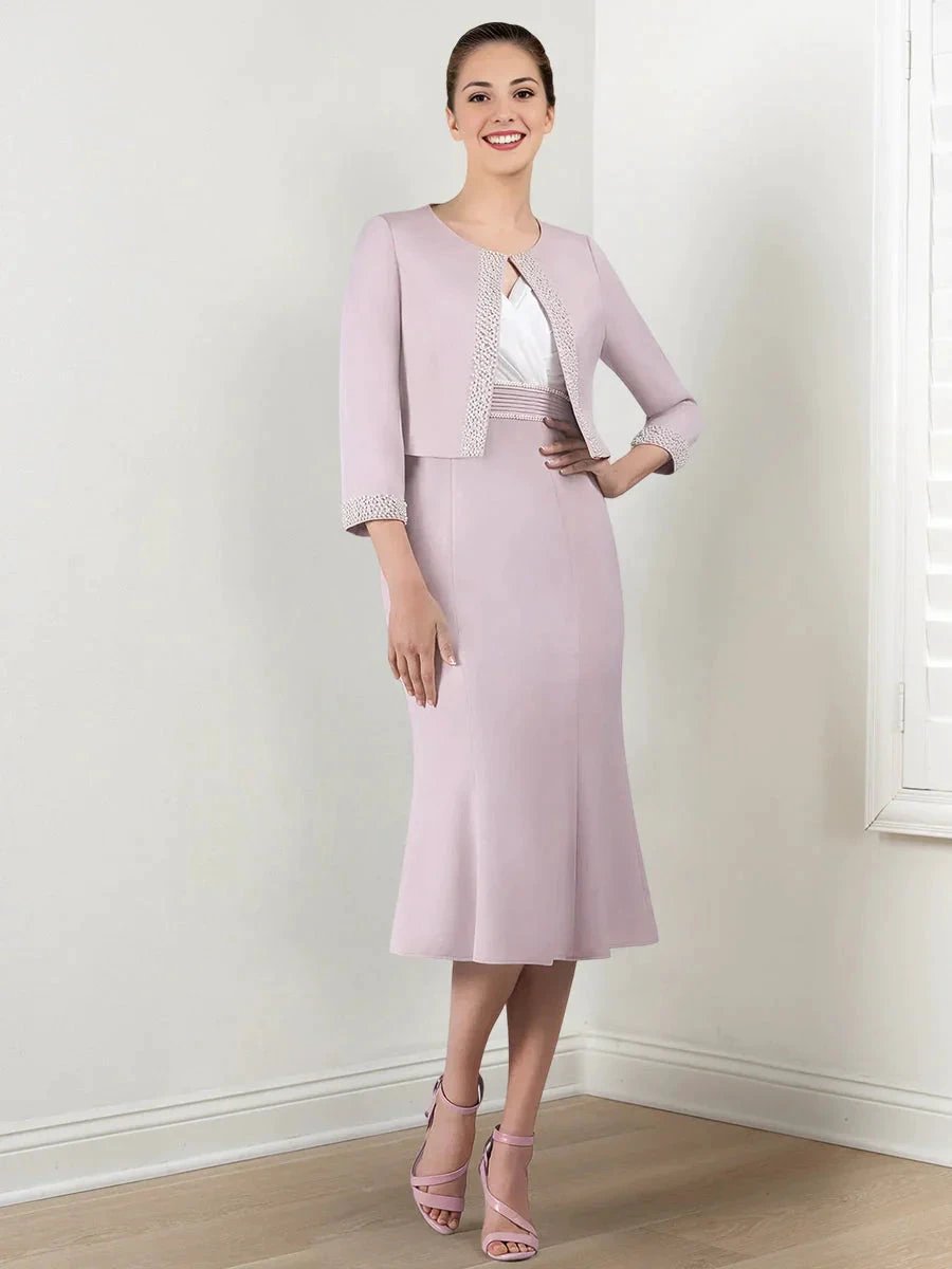 Sheath/Column Mother of the Bride Dresses with Jacket & Beading by Dreamylily