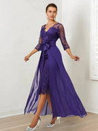 Sheath/Column Lace V-Neck Mother of the Bride Dresses with Watteau Train by Dreamylily