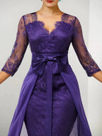 Sheath/Column Lace V-Neck Mother of the Bride Dresses with Watteau Train by Dreamylily