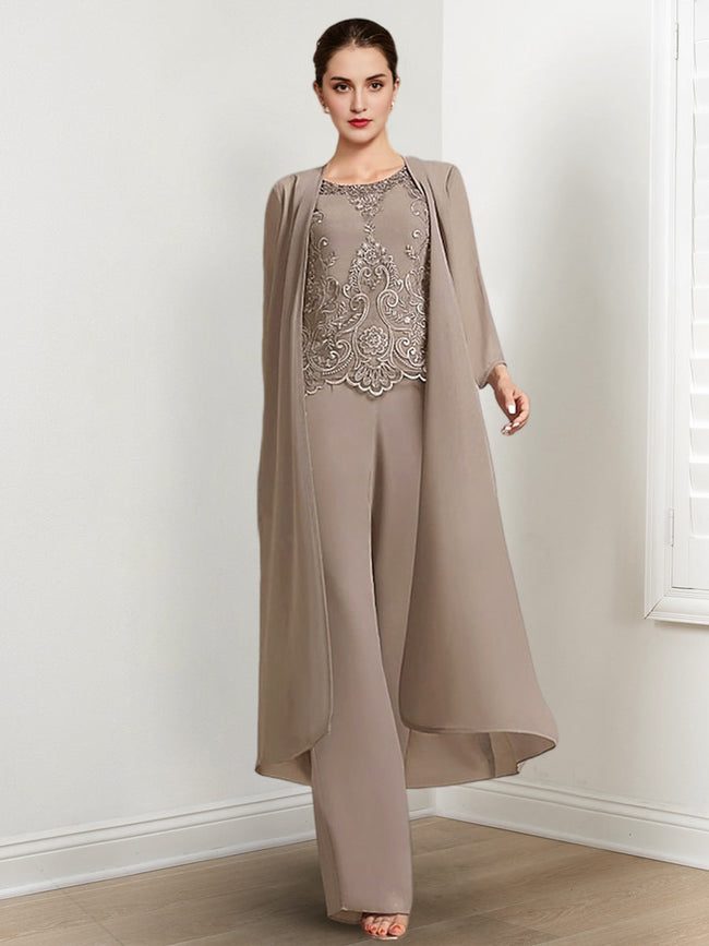 Chiffon Long Sleeves Mother Of The Bride Pantsuits With Jacket Hover Image