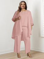 Chiffon Long Sleeves Mother Of The Bride Pantsuits With Jacket
