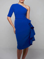 Sheath/Column One-Shoulder Mother of the Bride Dresses with Ruffles by Dreamylily