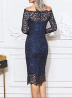 Sheath/Column Off-the-Shoulder Mother of the Bride Dresses with Applique by Dreamylily