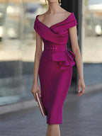 Sheath/Column Off-the-Shoulder Mother of the Bride Dresses with Belt by Dreamylily