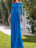 Sheath/Column Off-the-Shoulder Mother of the Bride Dresses with Applique by Dreamylily