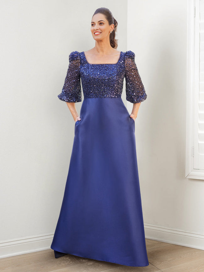A-Line/Princess Square Neck Mother of the Bride Dresses with Sequins & Pockets Hover Image