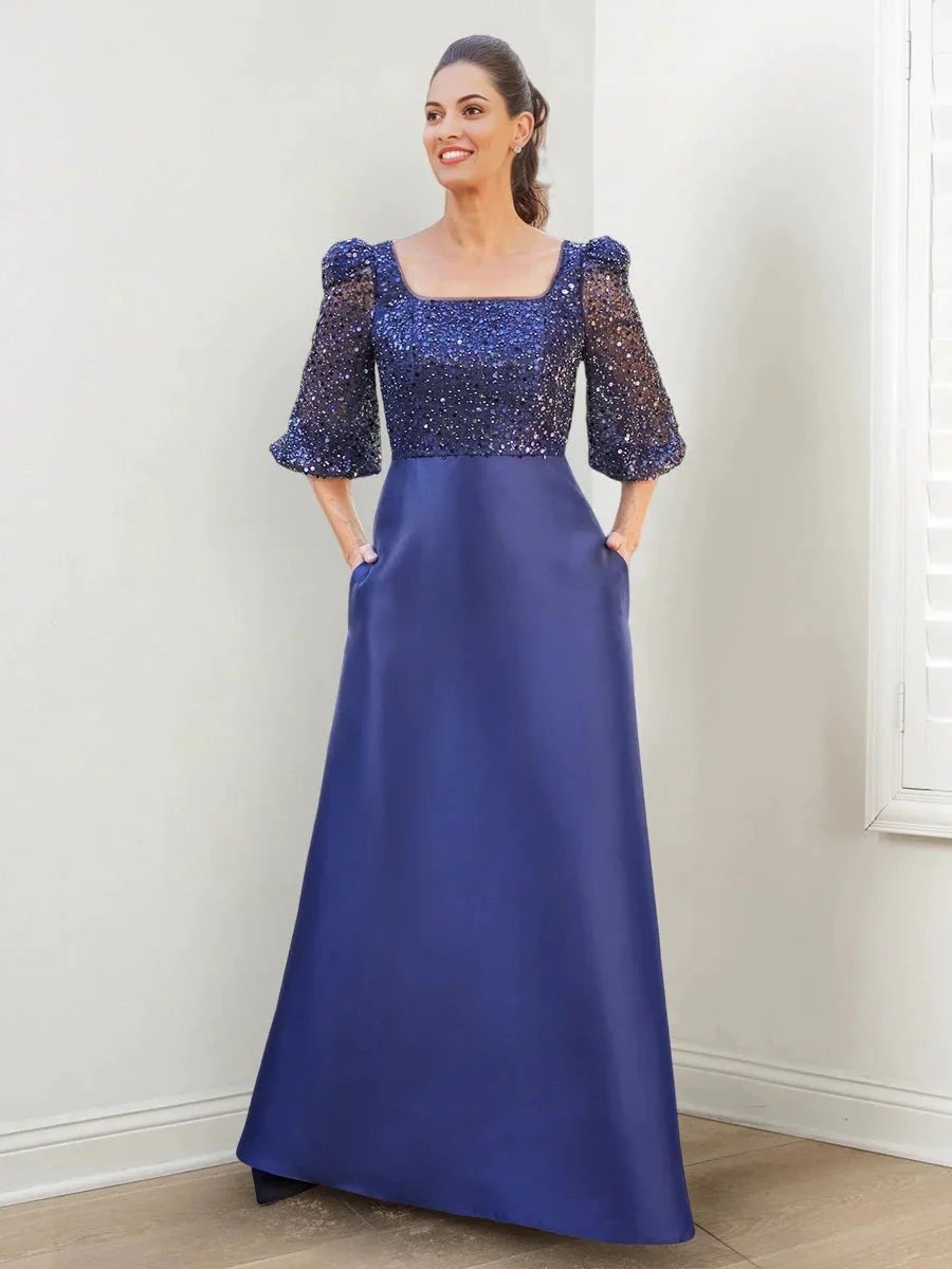 A-Line/Princess Square Neck Mother of the Bride Dresses with Sequins & Pockets by Dreamylily