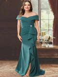 Sheath/Column Off-the-Shoulder Sleeveless Floor-Length Mother of the Bride Dresses With Ruffles by Dreamylily