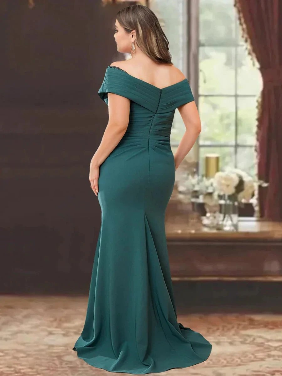 Sheath/Column Off-the-Shoulder Sleeveless Floor-Length Mother of the Bride Dresses With Ruffles by Dreamylily