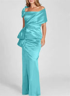Sheath/Column Off-the-Shoulder Floor-Length Mother of the Bride Dresses by Dreamylily