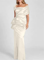 Sheath/Column Off-the-Shoulder Floor-Length Mother of the Bride Dresses by Dreamylily