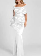 Sheath/Column Off-the-Shoulder Floor-Length Mother of the Bride Dresses by Dreamylily