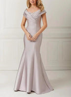 Trumpet/Mermaid Off-the-Shoulder Satin Mother of the Bride Dresses with Applique & Beading by Dreamylily