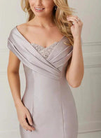 Trumpet/Mermaid Off-the-Shoulder Satin Mother of the Bride Dresses with Applique & Beading by Dreamylily