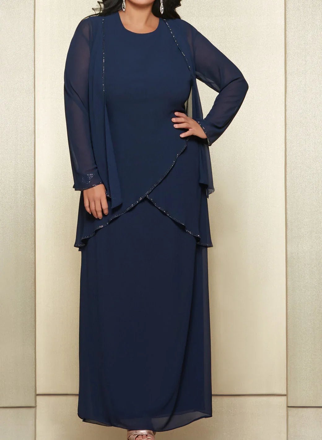 Sheath/Column Round Neck Chiffon Mother of the Bride Dresses with Jacket by Dreamylily