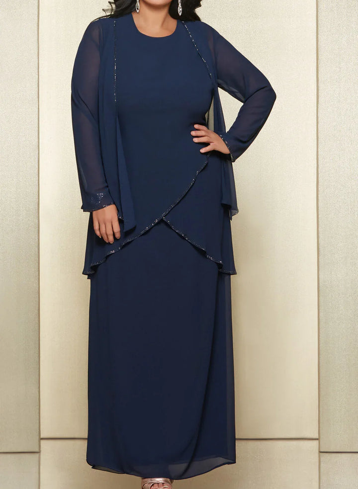 Sheath/Column Round Neck Chiffon Mother of the Bride Dresses with Jacket by Dreamylily