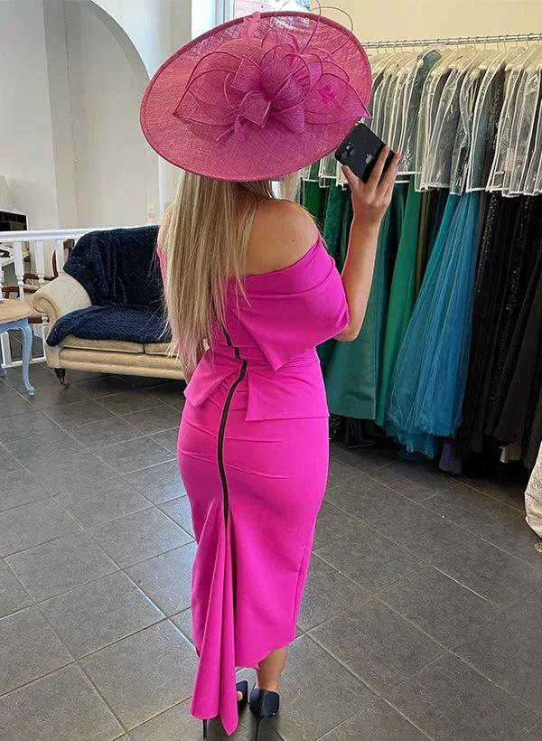 Sheath/Column Off-the-Shoulder Tea-Length Mother of the Bride Dresses by Dreamylily