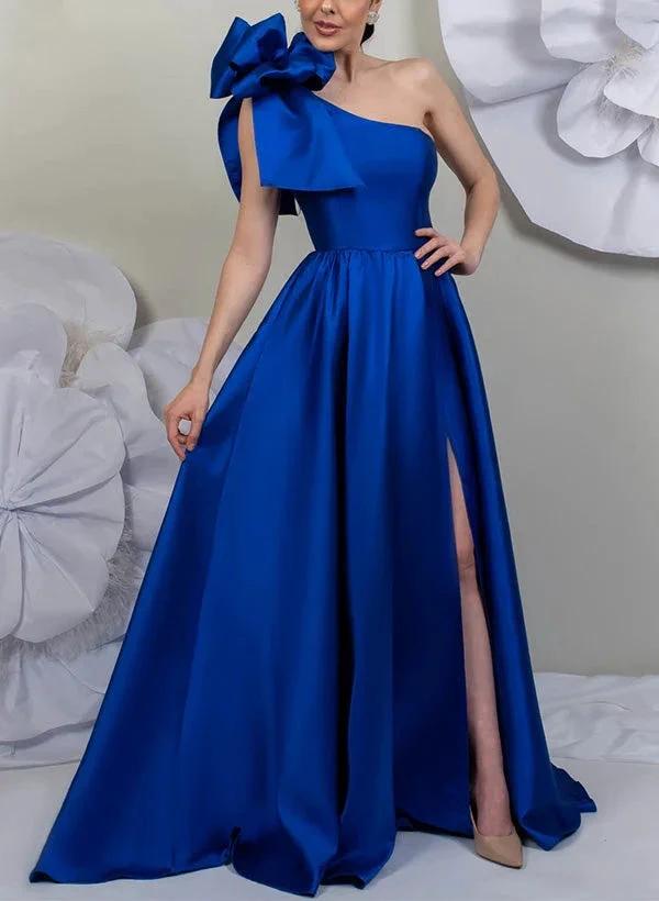 A-Line/Princess One-Shoulder Sleeveless Satin Mother of the Bride Dresses with Split Side by Dreamylily