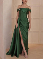 A-Line/Princess Off-the-Shoulder Satin Mother of the Bride Dresses with Split Side by Dreamylily