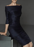 Sheath/Column Off-the-Shoulder Half Sleeves Knee-Length Satin Mother of the Bride Dresses by Dreamylily