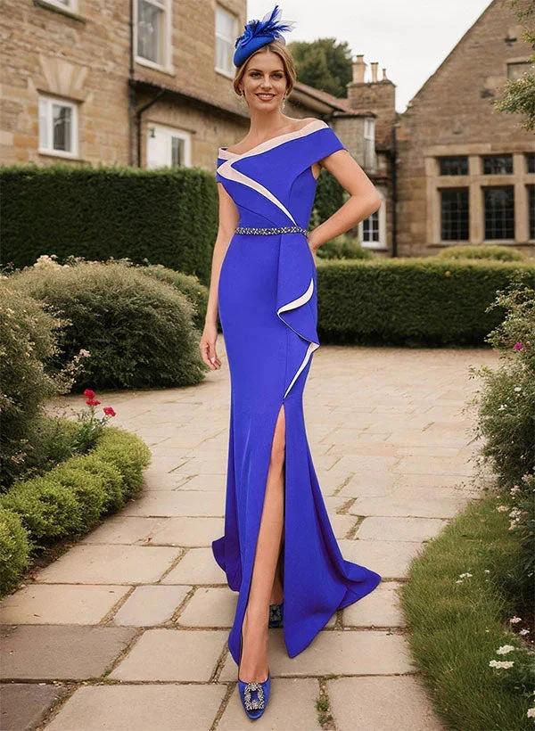 Trumpet/Mermaid Off-the-Shoulder Mother of the Bride Dresses with Split Side & Beading by Dreamylily