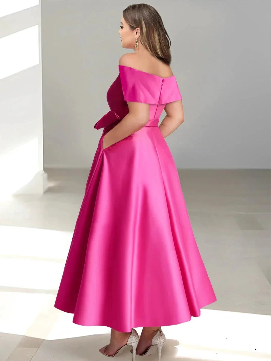 A-Line/Princess Off-the-Shoulder Sleeveless Ankle-Length Mother of the Bride Dresses with Pockets by Dreamylily