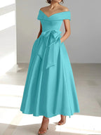 A-Line/Princess Off-the-Shoulder Sleeveless Ankle-Length Mother of the Bride Dresses with Pockets by Dreamylily