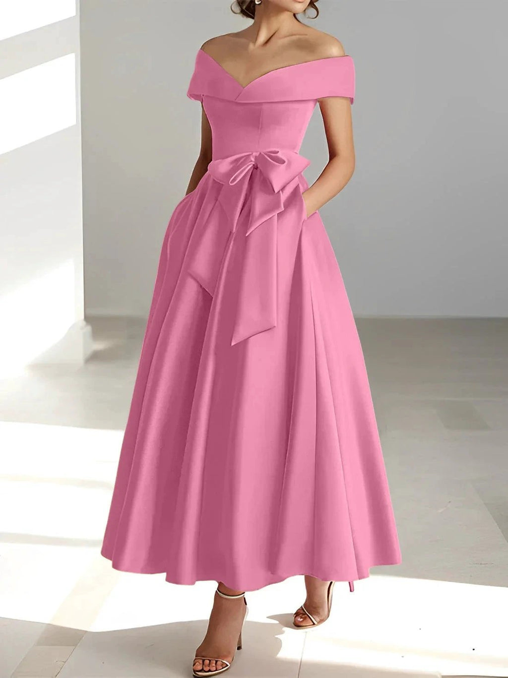 A-Line/Princess Off-the-Shoulder Sleeveless Ankle-Length Mother of the Bride Dresses with Pockets by Dreamylily