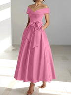 A-Line/Princess Off-the-Shoulder Sleeveless Ankle-Length Mother of the Bride Dresses with Pockets by Dreamylily