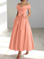 A-Line/Princess Off-the-Shoulder Sleeveless Ankle-Length Mother of the Bride Dresses with Pockets by Dreamylily