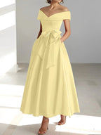 A-Line/Princess Off-the-Shoulder Sleeveless Ankle-Length Mother of the Bride Dresses with Pockets by Dreamylily